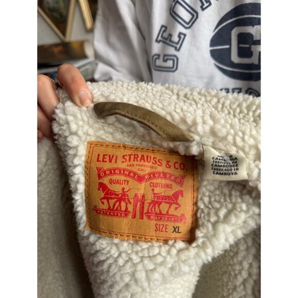 Levi's Canvas Sherpa Trucker Jacket Mens Size XL - Picture 3 of 7